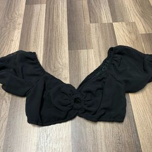 Black Puff Sleeve Crop Top